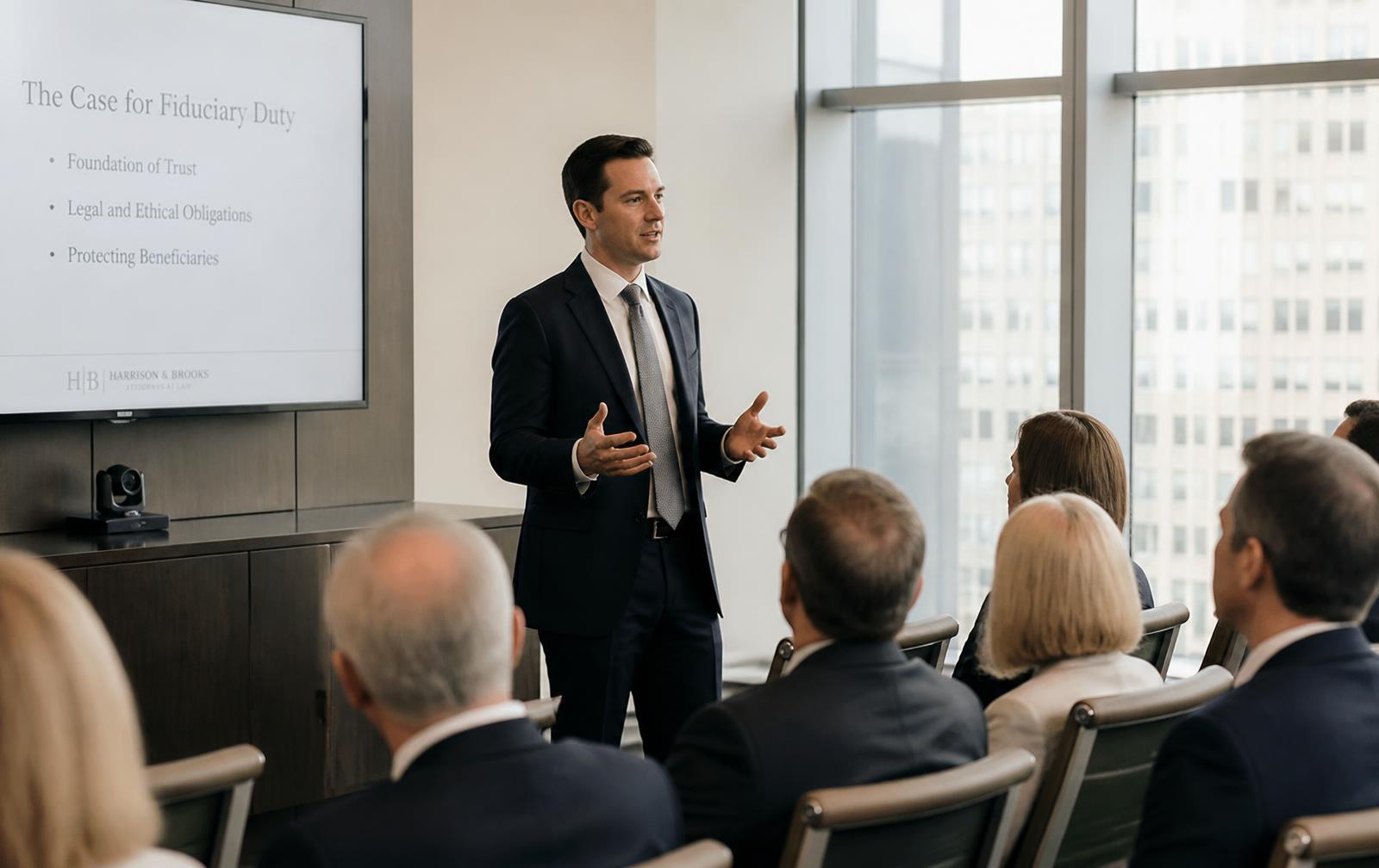 An attorney presenting a family law education workshop to a seated audience